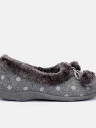 Womens Marge Extra Comfort Memory Foam Pom-Pom Polka Dot Cuff Slippers - Gray