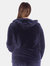 Velour Zip-Up Hoodie - Navy