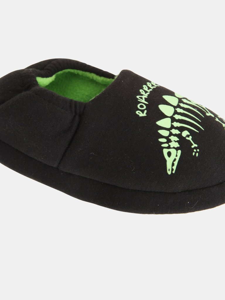 Slumberzzz Childrens/Kids Glow In The Dark Dinosaur Slippers (Black) (12/13 Child US) - Black