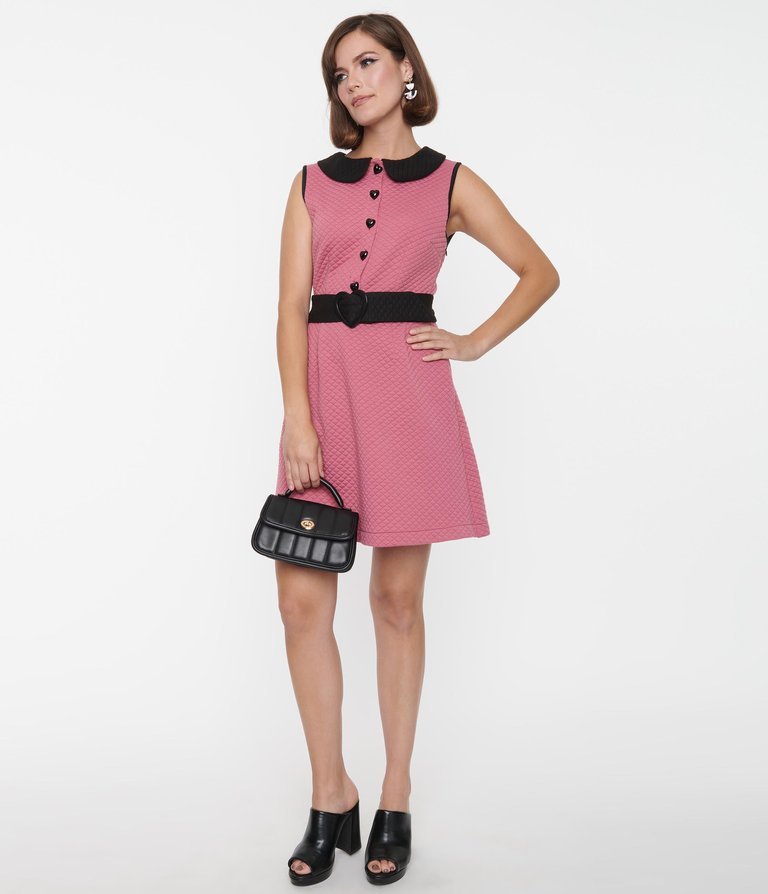 Rose Pink & Black Quilted Mini Dress