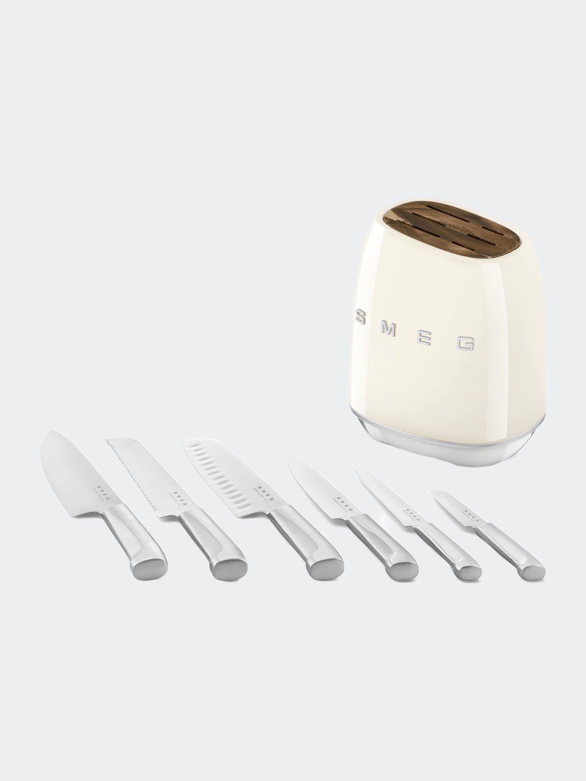 RD STOCK🚀 SMEG knife set kitchen household antique stainless steel kitchen  knife slicer cream white 7 piece set