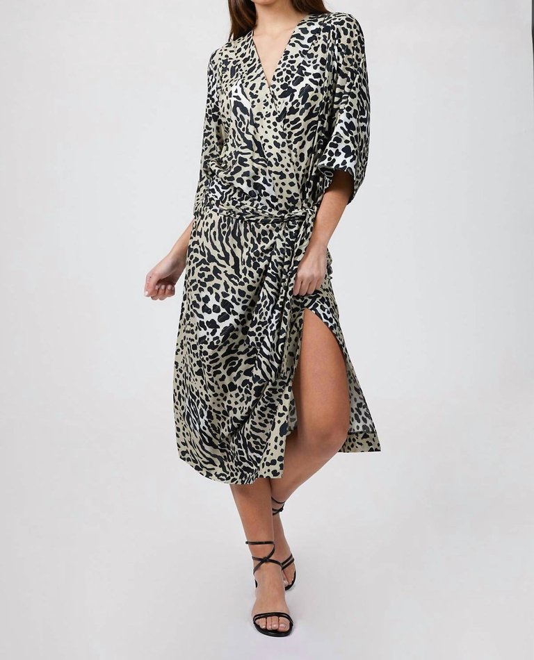 Drop Waist Kimono Dress In Leopard - Leopard