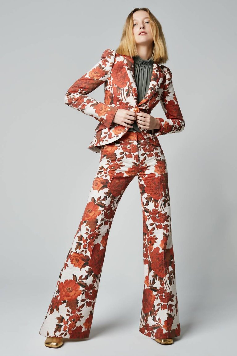 Rust Floral Pouf Sleeve Jacket