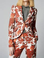 Rust Floral Pouf Sleeve Jacket - Rust With Ivory