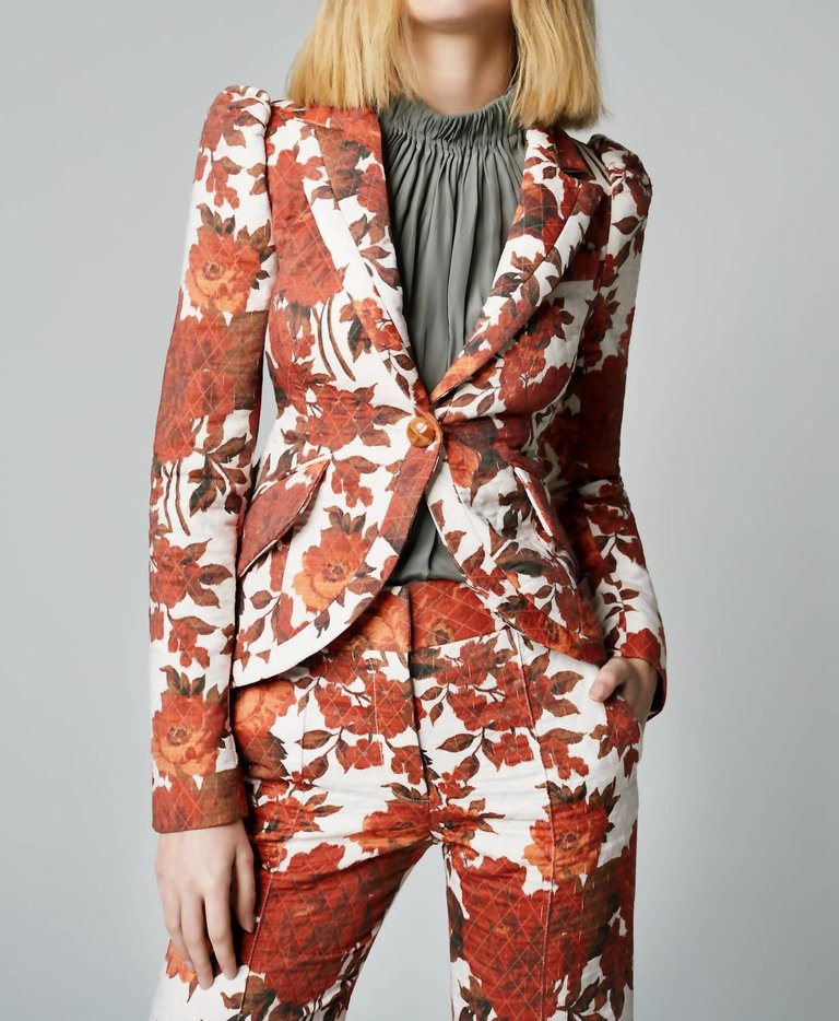 Rust Floral Pouf Sleeve Jacket - Rust With Ivory