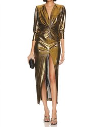 Sharp Shoulder Twist Dress - Gold