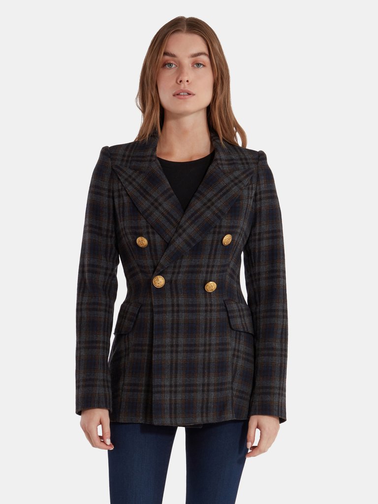 Wedding Double Breasted Wool Blazer - Charcoal Plaid