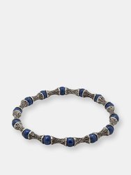 Lapis Lazuli Beads, Oxidized Sterling Silver Bracelet - Sterling Silver