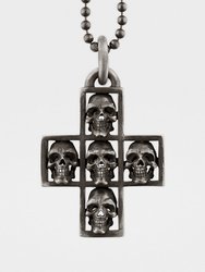 Multi Skull Cross Pendant Necklace - Sterling Silver