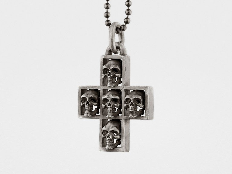 Multi Skull Cross Pendant Necklace