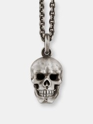 Skull Pendant with Hinged Jaw and Diamond Eyes in Sterling Silver