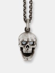 Skull Pendant with Hinged Jaw and Diamond Eyes in Sterling Silver - Sterling silver