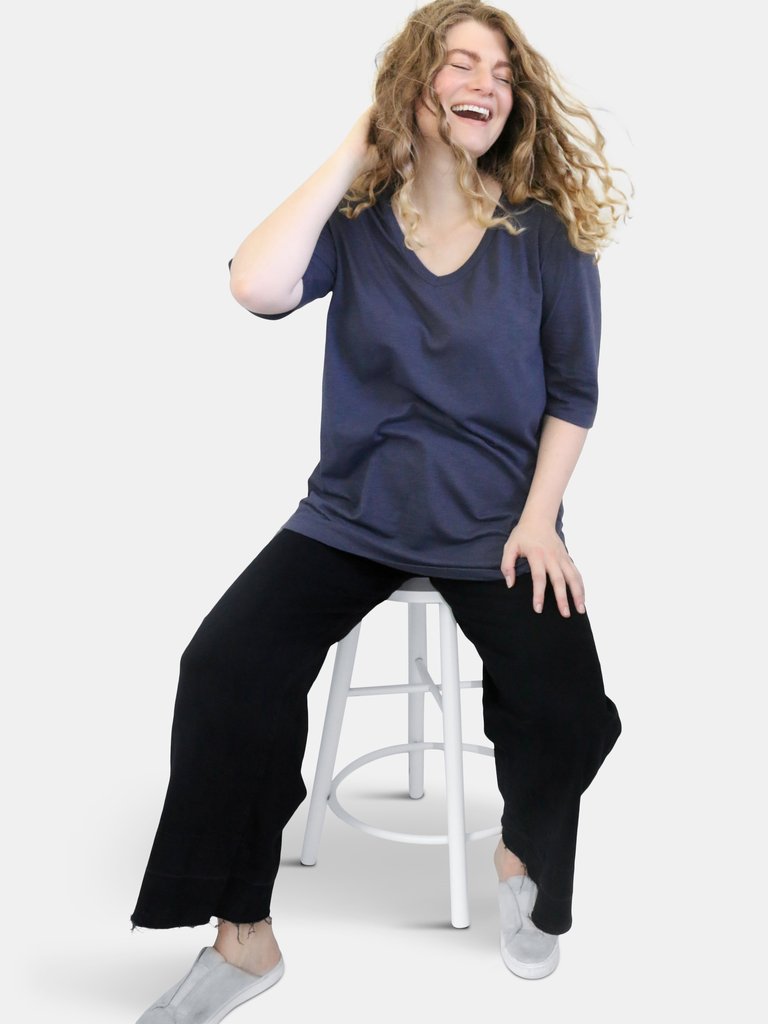 The CloudSoft V-Neck Tunic - Elbow Sleeve - Charcoal
