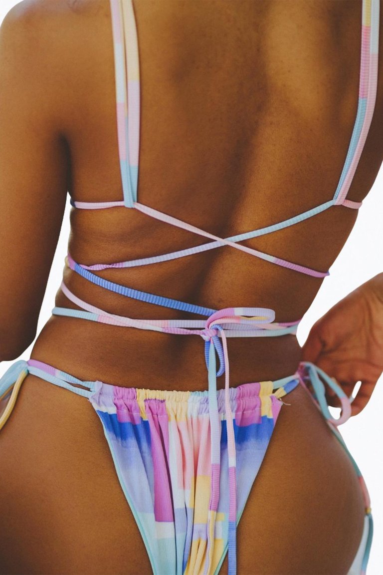 Indigo Retro Ribbed String Bikini Bottom In Pastel Shapes