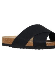 Classic Cork Sandals Criss-Cross Strap Slip - Black PU
