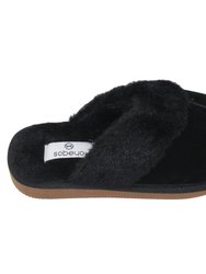 Furry Clog Slippers Indoor/Outdoor Fur Lining - Black Suede