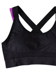 Sports Bra Padded Elastic Straps Cross Back - Black