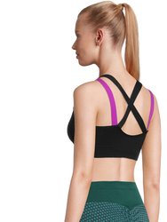 Sports Bra Padded Elastic Straps Cross Back - Black - Black