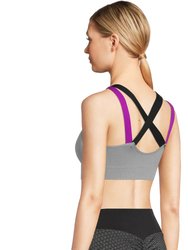 Sports Bra Padded Elastic Straps Cross Back - Gray - Gray