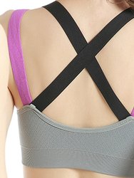 Sports Bra Padded Elastic Straps Cross Back - Gray