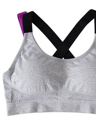 Sports Bra Padded Elastic Straps Cross Back - Gray