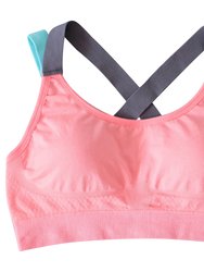 Sports Bra Padded Elastic Straps Cross Back - Pink