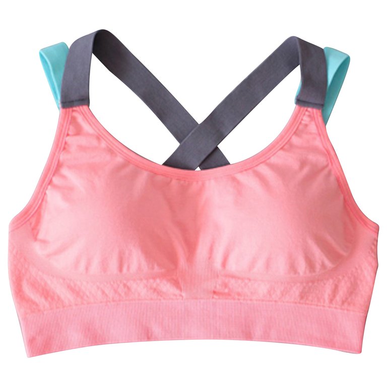 Sports Bra Padded Elastic Straps Cross Back - Pink