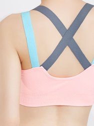 Sports Bra Padded Elastic Straps Cross Back - Pink