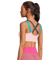 Sports Bra Padded Elastic Straps Cross Back - Pink - Pink