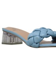 Strappy Sandals Braided One Band Low Clear Heels Sandals - Blue pu