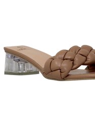 Strappy Sandals Braided One Band Low Clear Heels Sandals - Tan pu
