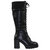 Women Lace Up Chunky Heel Knitted Cuff Combat Boots - Black PU