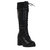 Women Lace Up Chunky Heel Knitted Cuff Combat Boots - Black PU