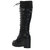 Women Lace Up Chunky Heel Knitted Cuff Combat Boots - Black PU