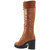 Women Lace Up Chunky Heel Knitted Cuff Combat Boots - Tan PU