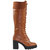 Women Lace Up Chunky Heel Knitted Cuff Combat Boots - Tan PU