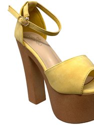 Women Platform Sandals Chunky Heel Closed Back Strap - Yellow Nubuck