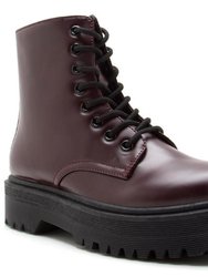Women's Ankle Boots Chunky Platform Lace-up Booties - Burgundy