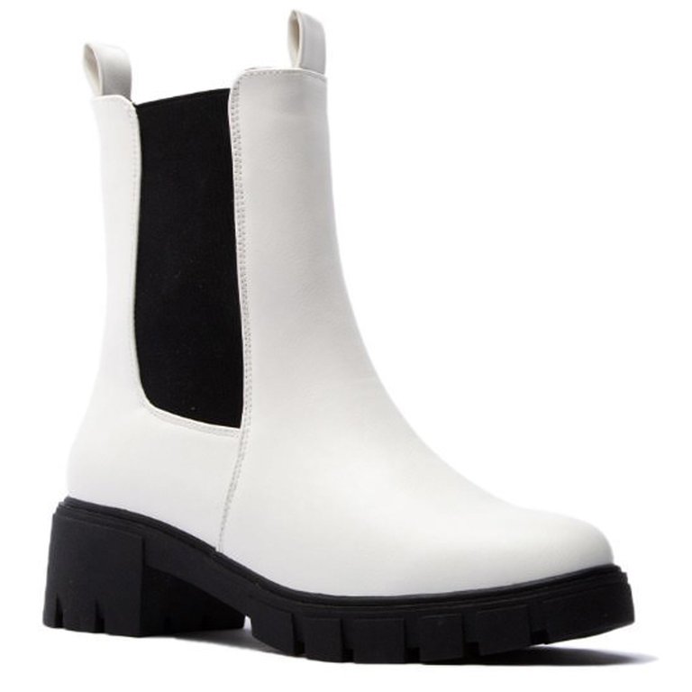 Women's Chunky Platform Chelsea Elastics Boots - White