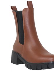 Women's Chunky Platform Chelsea Elastics Boots - Brown PU