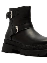 Women's Chunky Platform Double Buckle Booties - Black PU