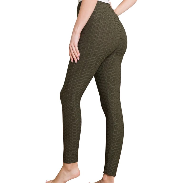 Womens'  Legging Bubble Stretchable Fabric Yoga Fitness Work-out Sport Olive - Olive