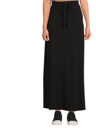 Women's Maxi Long Skirt Drawstring Waist Pockets Soft Comfort Fabric Black - Black