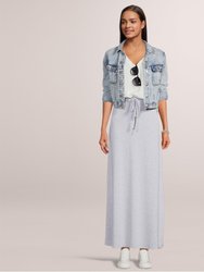 Women's Maxi Long Skirt Drawstring Waist Pockets Soft Comfort Fabric Gray