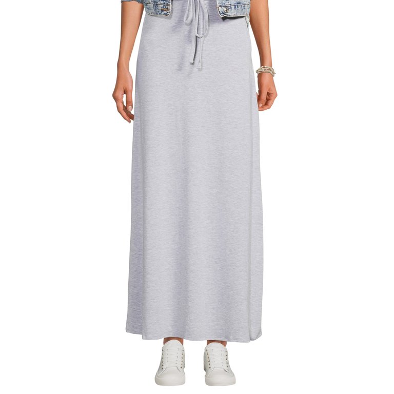 Women's Maxi Long Skirt Drawstring Waist Pockets Soft Comfort Fabric Gray - Gray