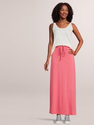 Women's Maxi Long Skirt Drawstring Waist Pockets Soft Comfort Fabric Red