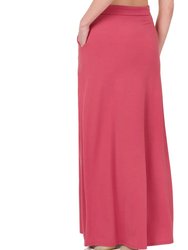 Women's Maxi Long Skirt Drawstring Waist Pockets Soft Comfort Fabric Red