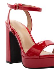 Womens Platform Sandals Open Toe Buckle Ankle Strap Chunky Block Heel Shoes - Red Patent