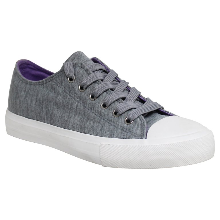 Women's Sneakers Canvas Lace-Up Low Top Memory Foam Cushion - Gray