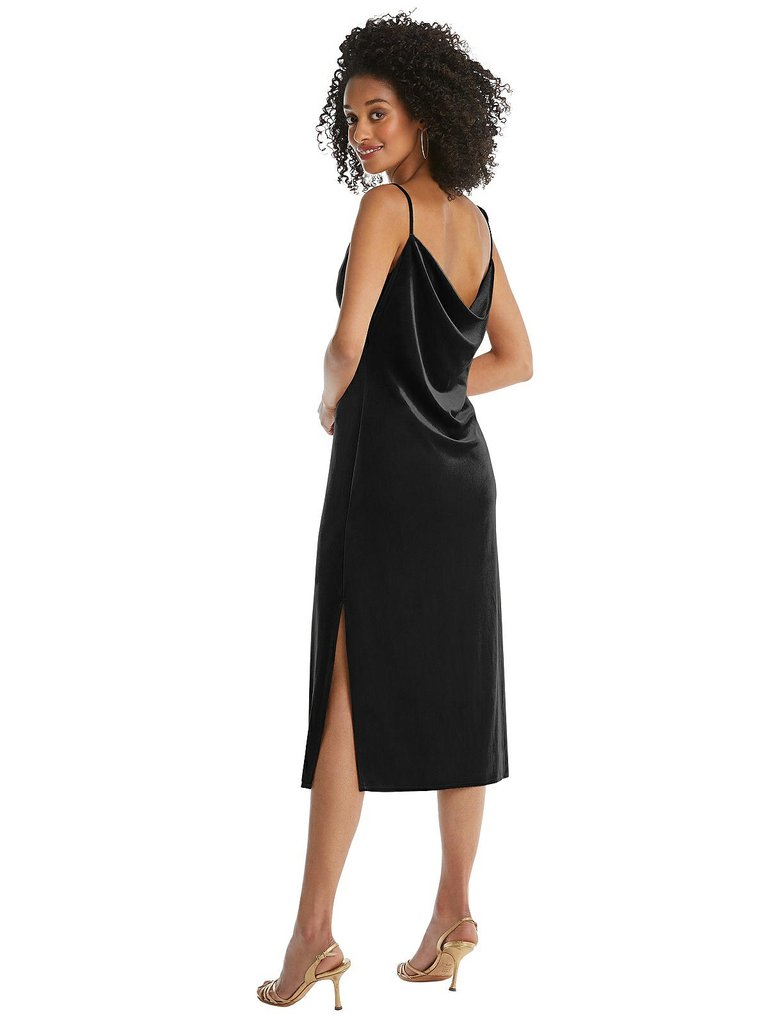 Asymmetrical One-Shoulder Velvet Midi Slip Dress - 8212